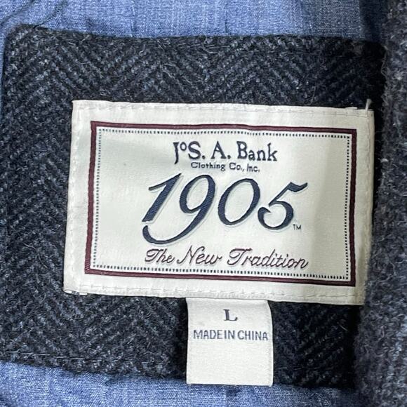 Jos A Bank Peacoat Mens L Gray Wool Blend Double Breasted Overcoat Coat Tweed - Picture 4 of 11